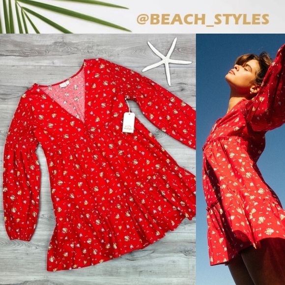 ☀️Billabong☀️ X wrangler The falling for you red floral dress. - Picture 1 of 13
